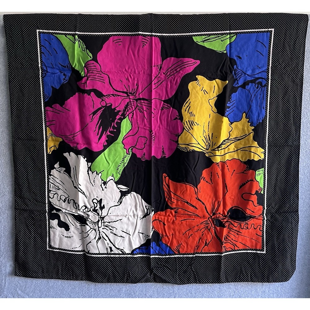 Scarf 34"x33" Colorful Floral Flowers Black White Polka Dots Wrap Tapestry Pink‎